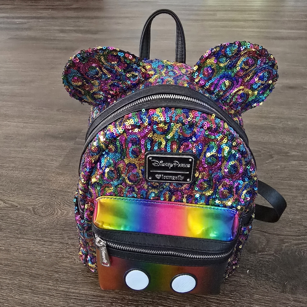 Disney Loungefly Rainbow Sequin Mickey Ears Mini Backpack